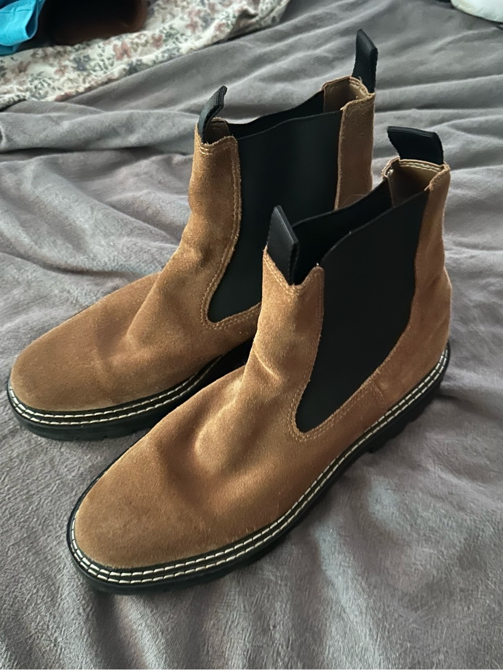 Dolce Vita Women's Tan Suede Chelsea Booties with Black Elastic